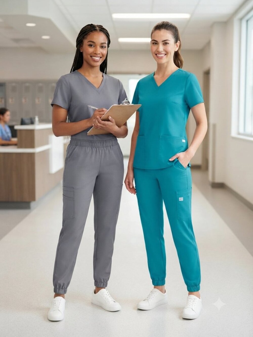 Butter Soft 2 PCS Bundle Teal & Grey Scrub PANTS ONLY - Size Medium Fits LARGE